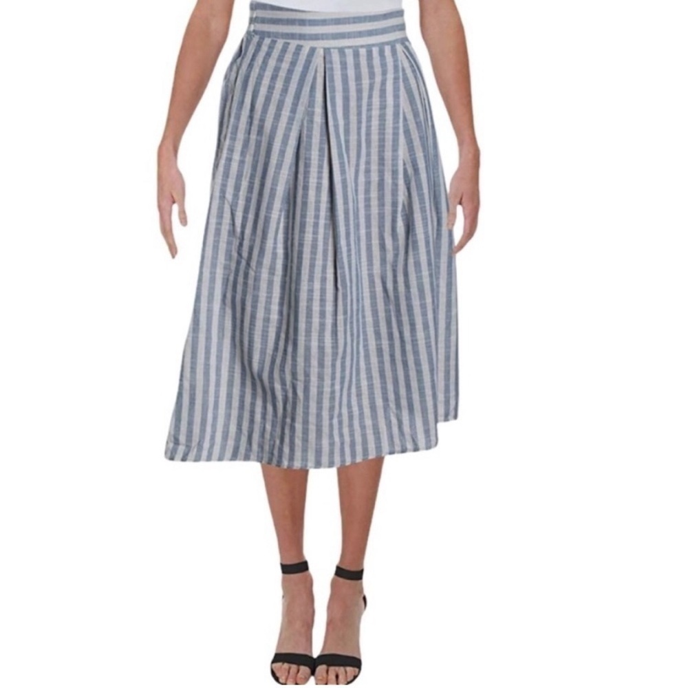 Max Studio - Nwt Hi-Low Hem Linen Blend Striped Skirt Sz M